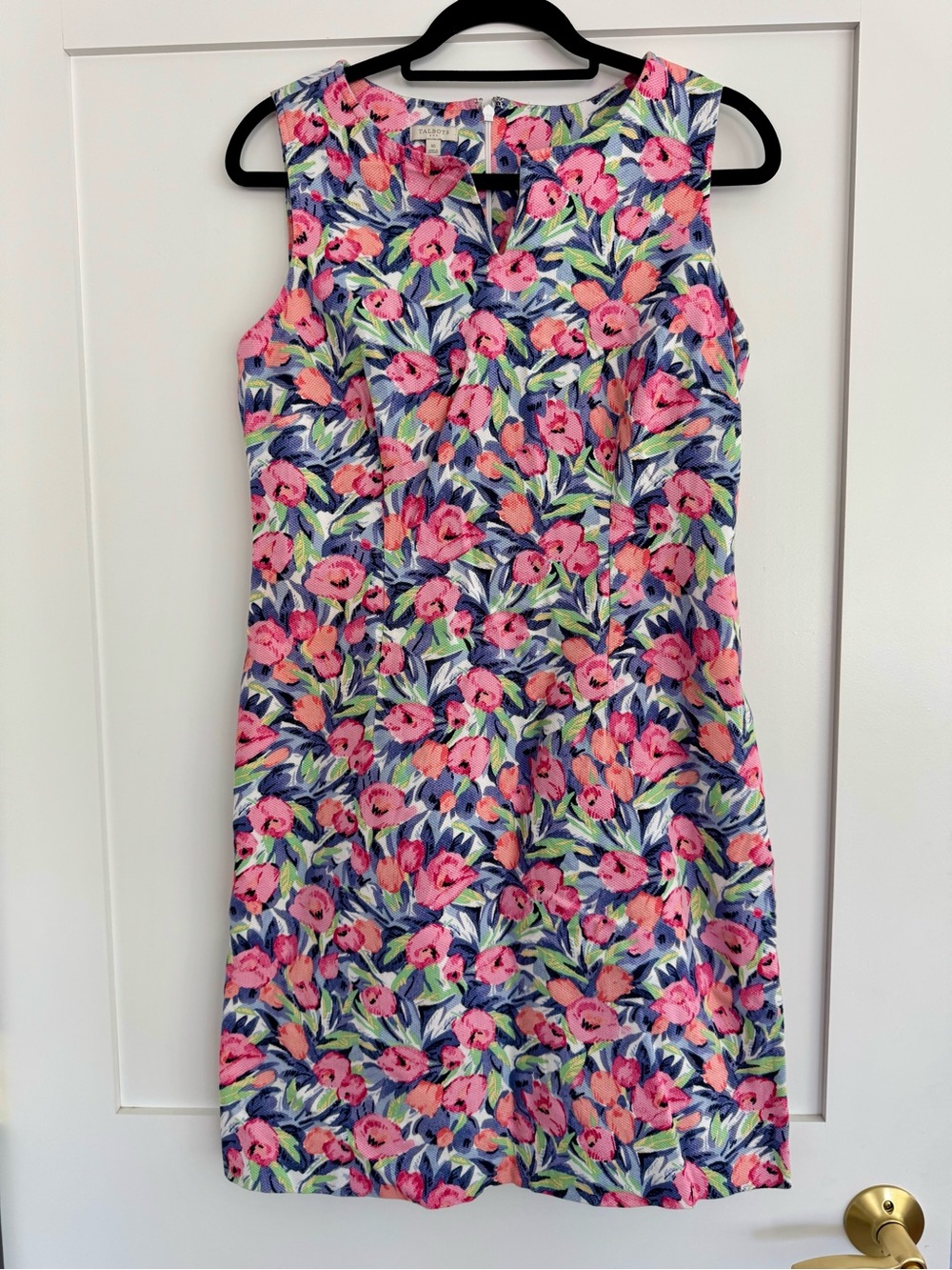 Talbots Floral Sheath Dress Pink Blue Sleeveless Stretch Size 10